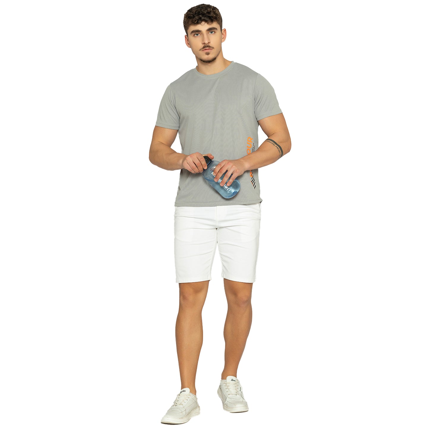 Men's Printed Round Neck T-Shirt - Lt-Grey