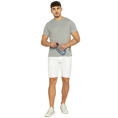 Men's Printed Round Neck T-Shirt - Lt-Grey