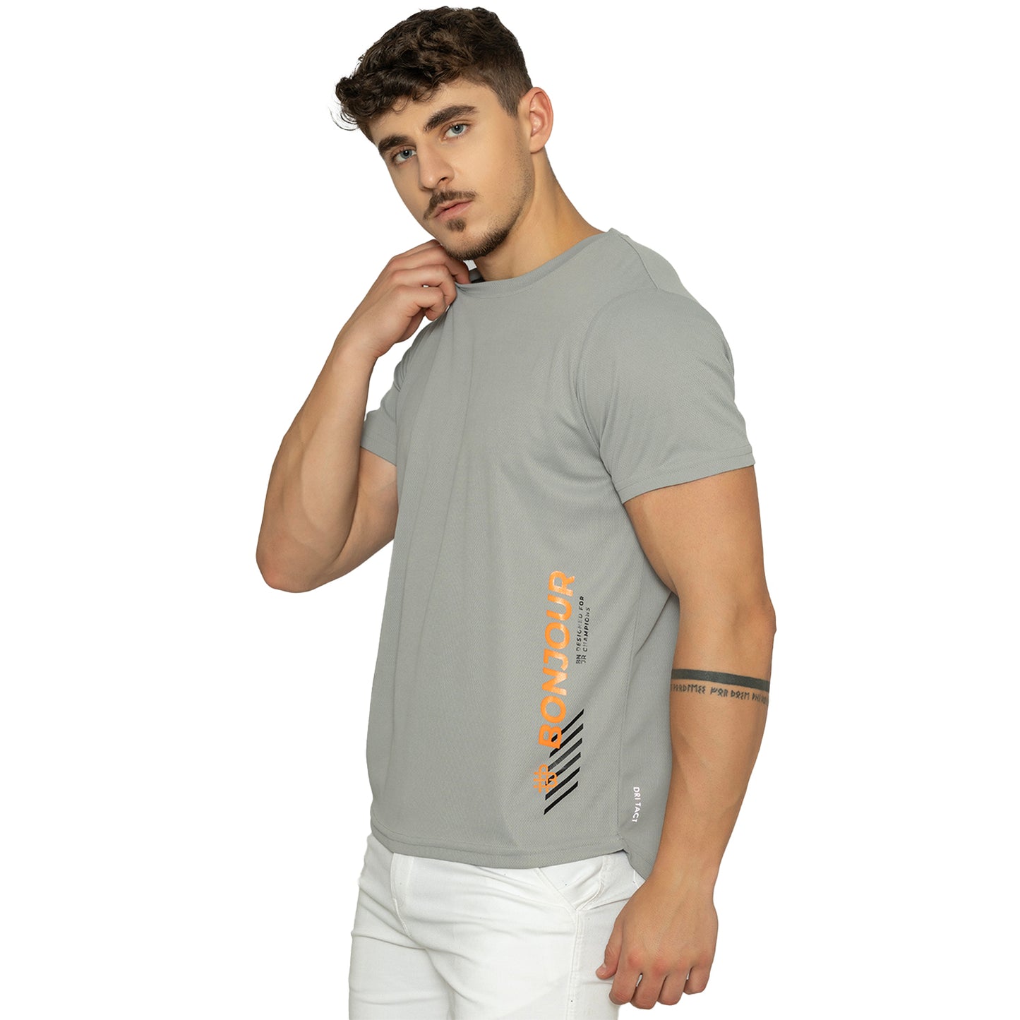 Men's Printed Round Neck T-Shirt - Lt-Grey