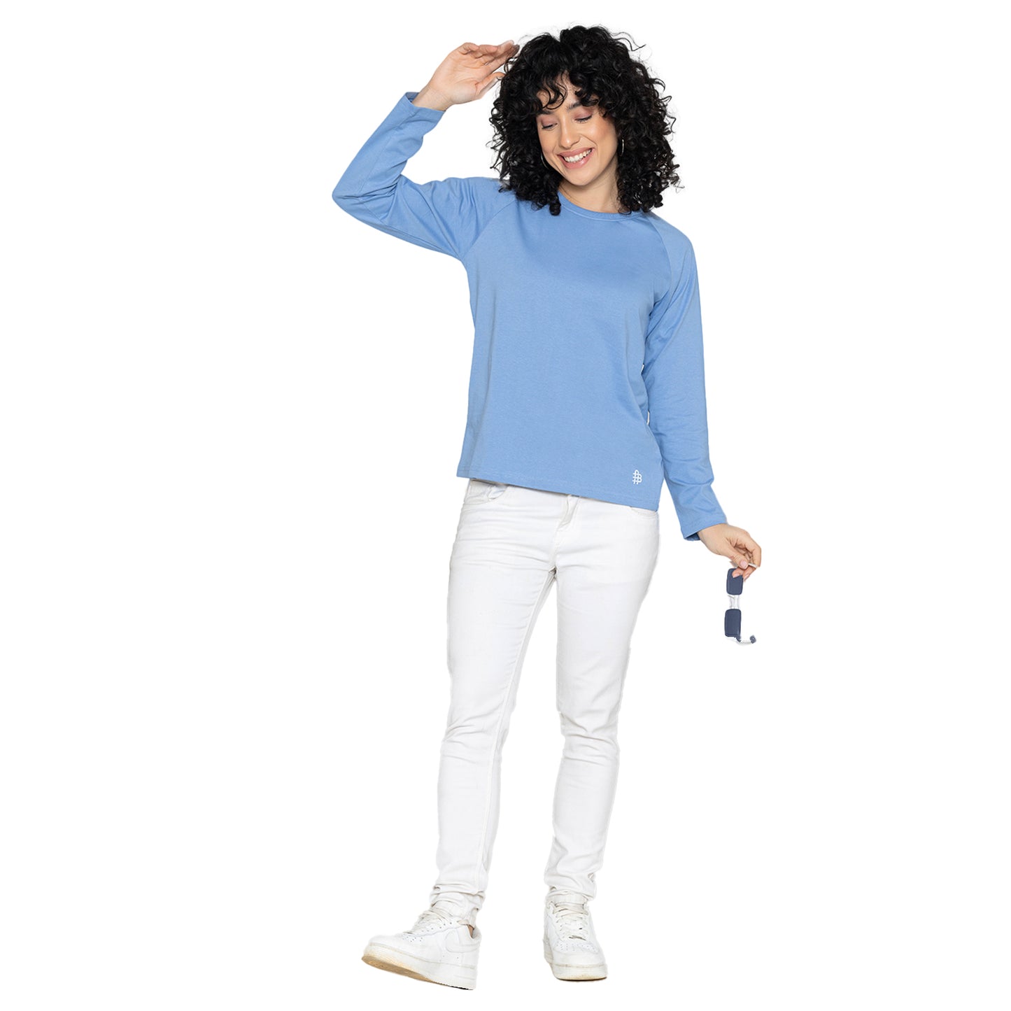 Women Round Neck Lounge Wear Printed Tee- Comfort Fit - Lt. Navy