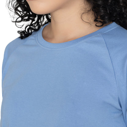 Women Round Neck Lounge Wear Printed Tee- Comfort Fit - Lt. Navy