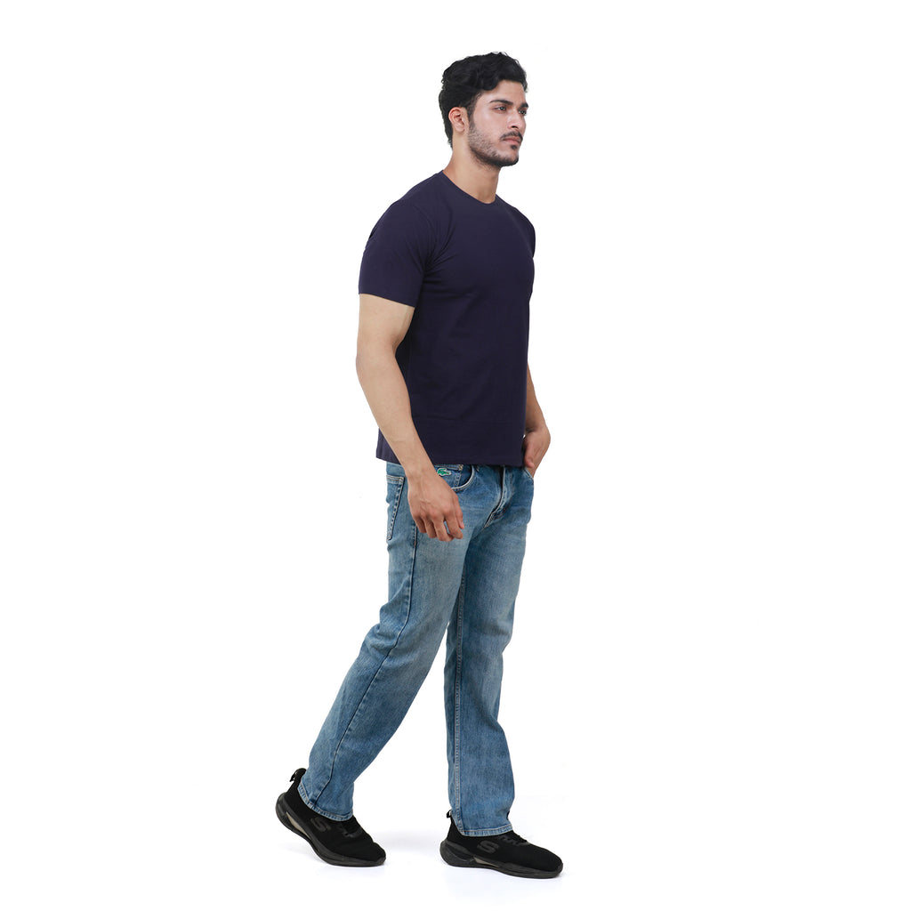 Navy Round Neck Half Seleeve T-Shirt for Men