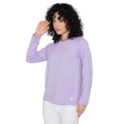 Women Round Neck Lounge Wear Printed Tee- Comfort Fit - Pastel lilac