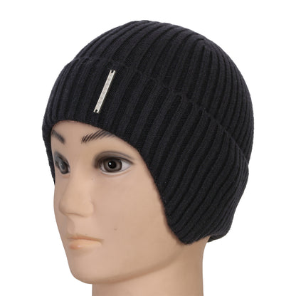 Unisex Ears Protection Woolen Beanie Cap (Black)