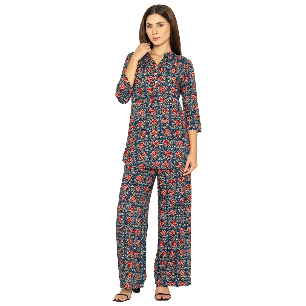 Casual Kurti for Women – Navy Blue with Printed Detail