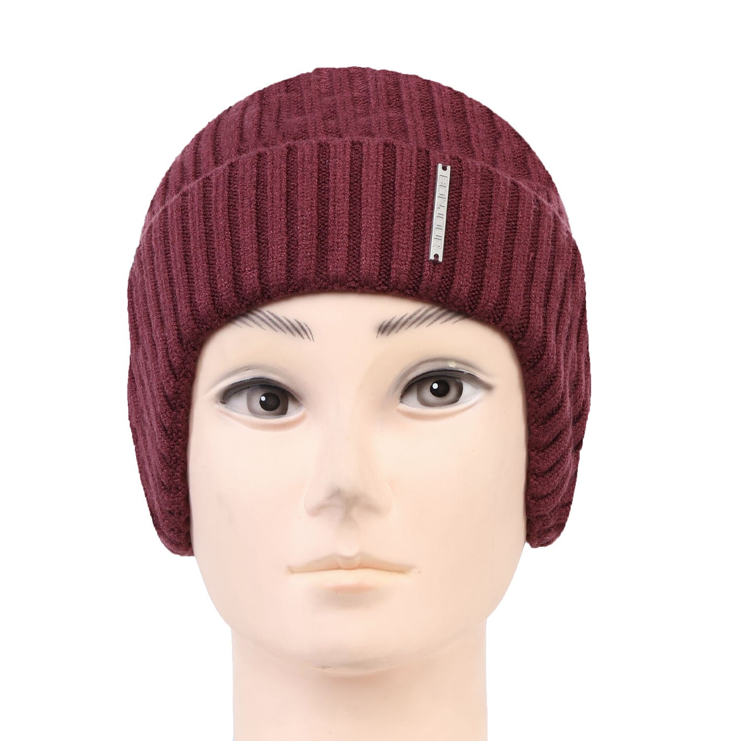 Unisex Ears Protection Woolen Beanie Cap (Wine)