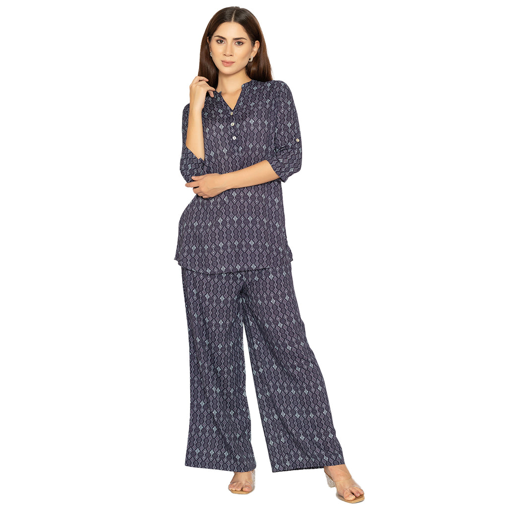 Women's Indigo Short Kurti – Printed 3/4th Sleeve Everyday Wear