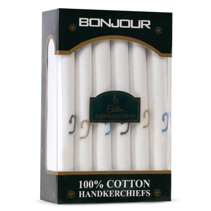 Men's White Cotton Handkerchief With Alphabet Y Initial (Pack of 6)