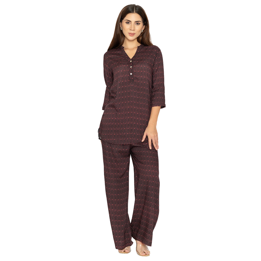 Maroon Short Kurti for Women – 3/4th Sleeve Printed