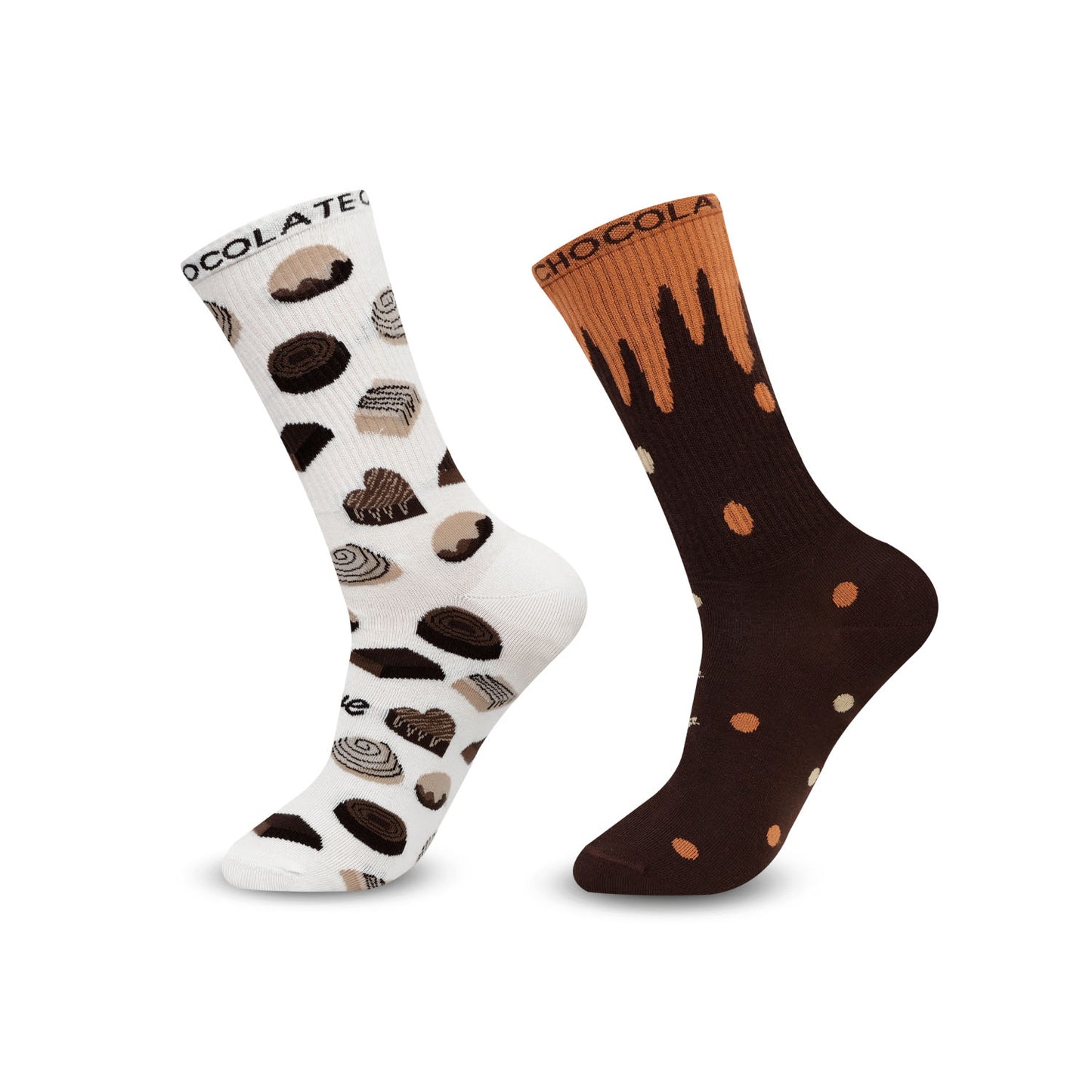 Valentine Couple Crew Length Socks White & Brown