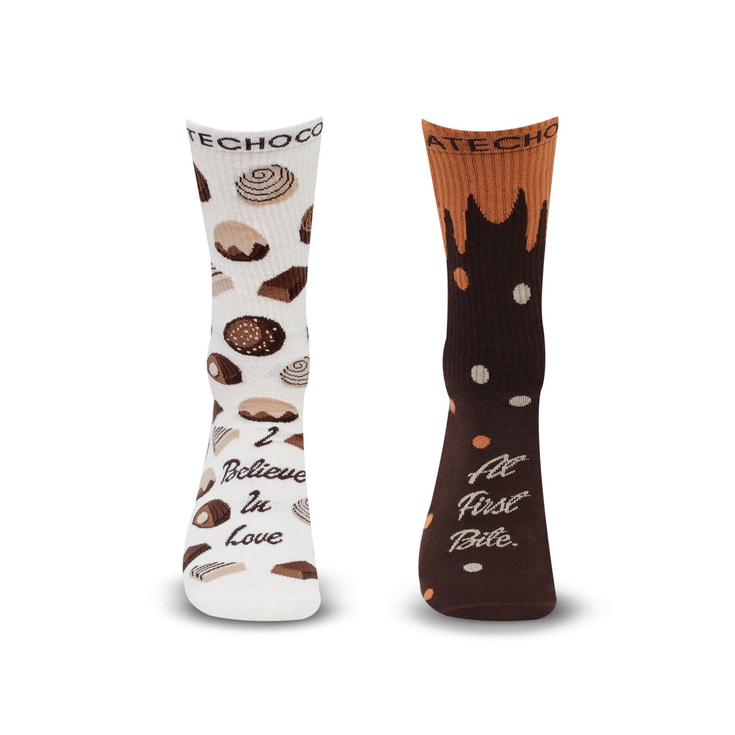 Valentine Couple Crew Length Socks White & Brown