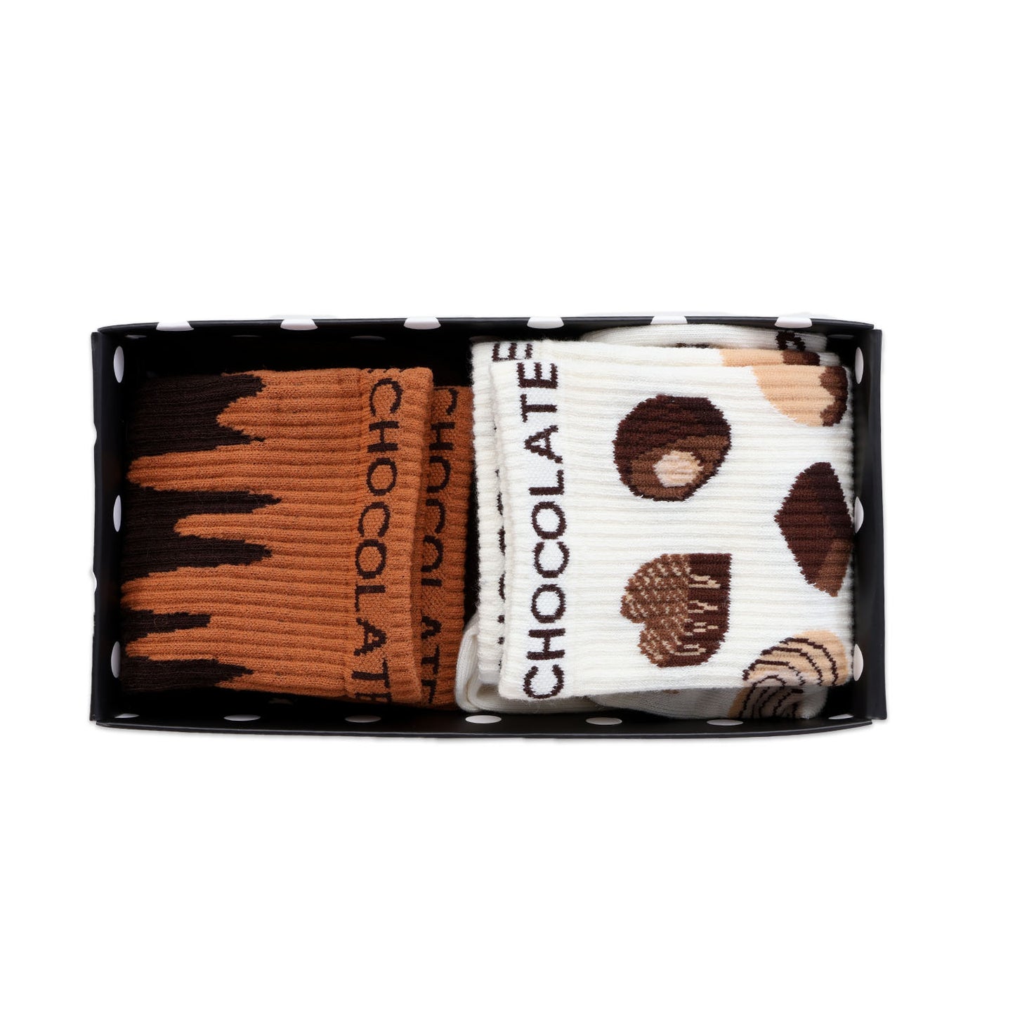 Valentine Couple Crew Length Socks White & Brown