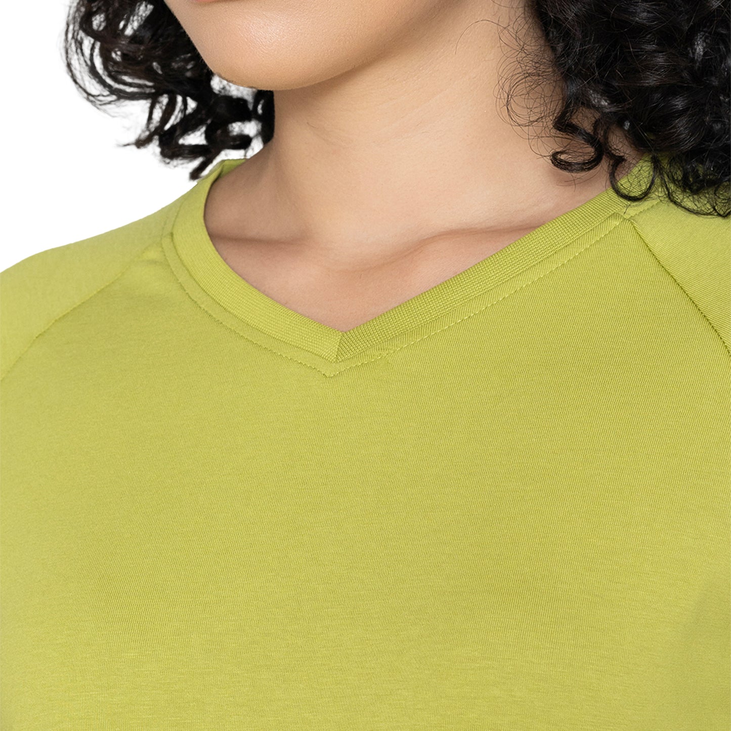 Women V Neck Lounge Wear Tee- Comfort Fit - Green