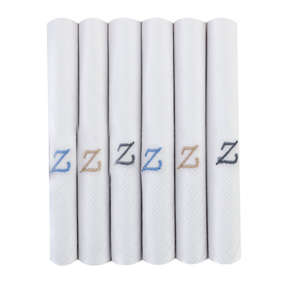 Men's White Cotton Handkerchief With Alphabet Z Initial (Pack of 6)