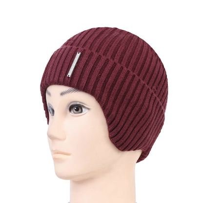 Unisex Ears Protection Woolen Beanie Cap (Wine)