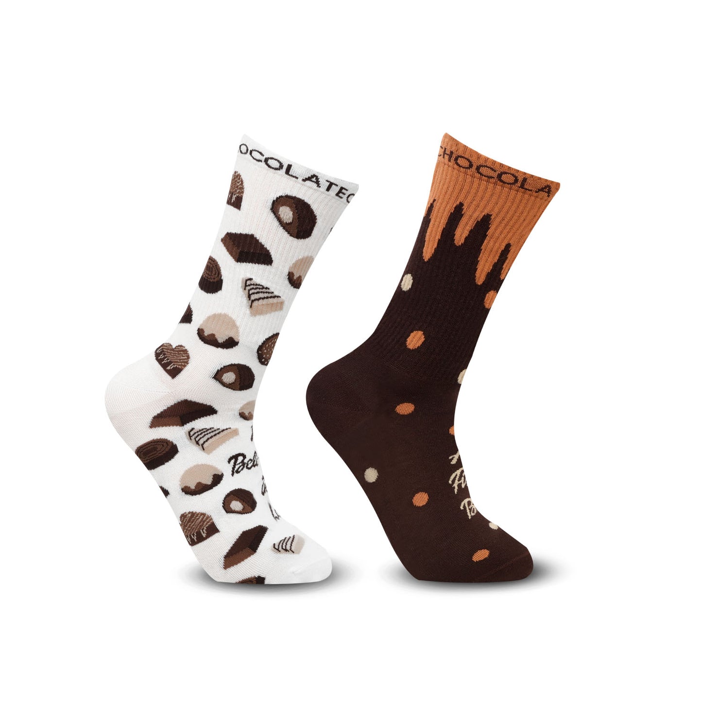 Valentine Couple Crew Length Socks White & Brown