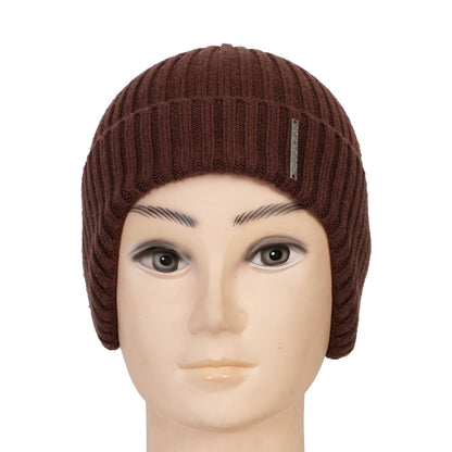 Unisex Ears Protection Woolen Beanie Cap (Brown)