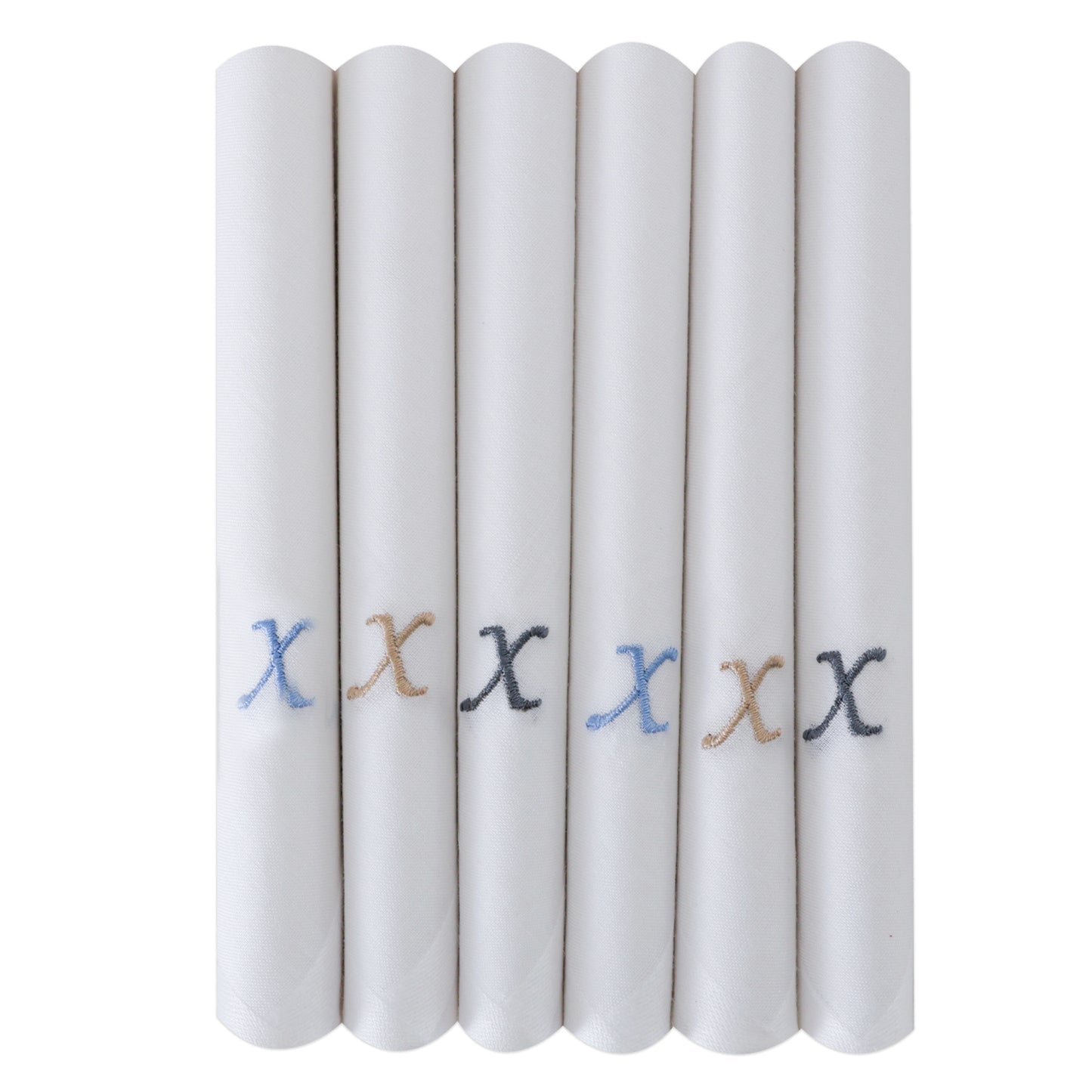 Men's White Cotton Handkerchief With Alphabet X Initial (Pack of 6)