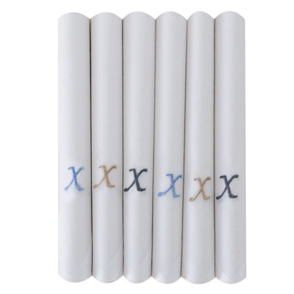 Men's White Cotton Handkerchief With Alphabet X Initial (Pack of 6)