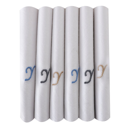 Men's White Cotton Handkerchief With Alphabet Y Initial (Pack of 6)