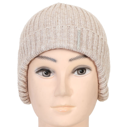 Unisex Ears Protection Woolen Beanie Cap (Beige)