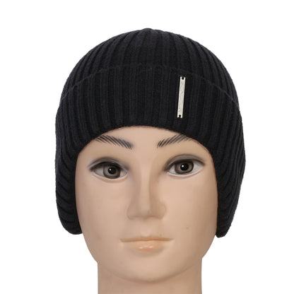 Unisex Ears Protection Woolen Beanie Cap (Black)