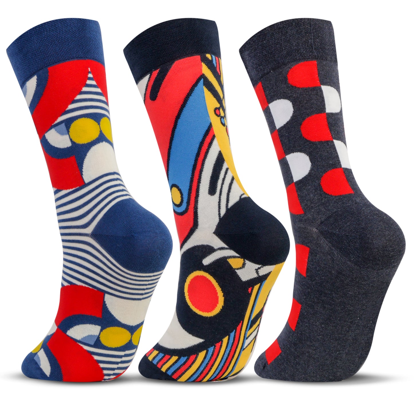 Men Optical Rhythm Designer Calf Length Socks (Pack of 3)