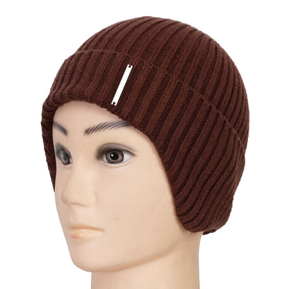 Unisex Ears Protection Woolen Beanie Cap (Brown)