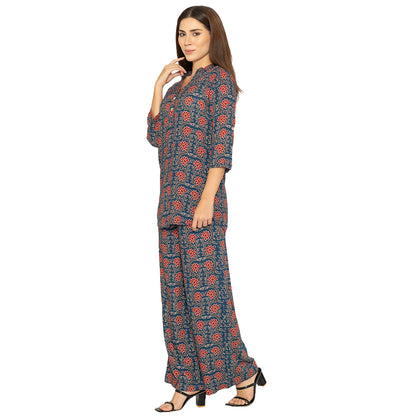 Floral Printed Palazzo – Navy & Red