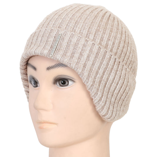 Unisex Ears Protection Woolen Beanie Cap (Beige)