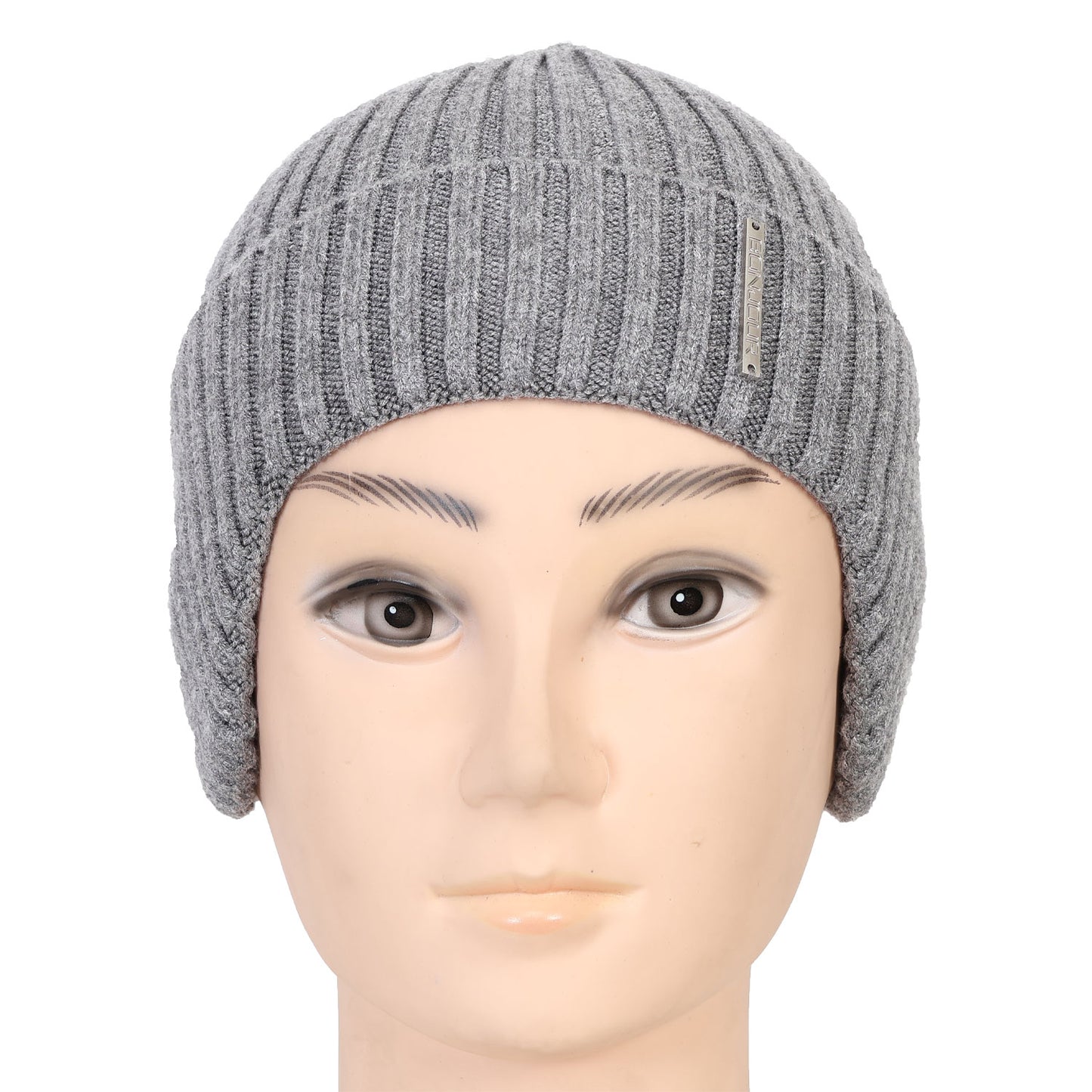 Unisex Ears Protection Woolen Beanie Cap (Grey Melange)