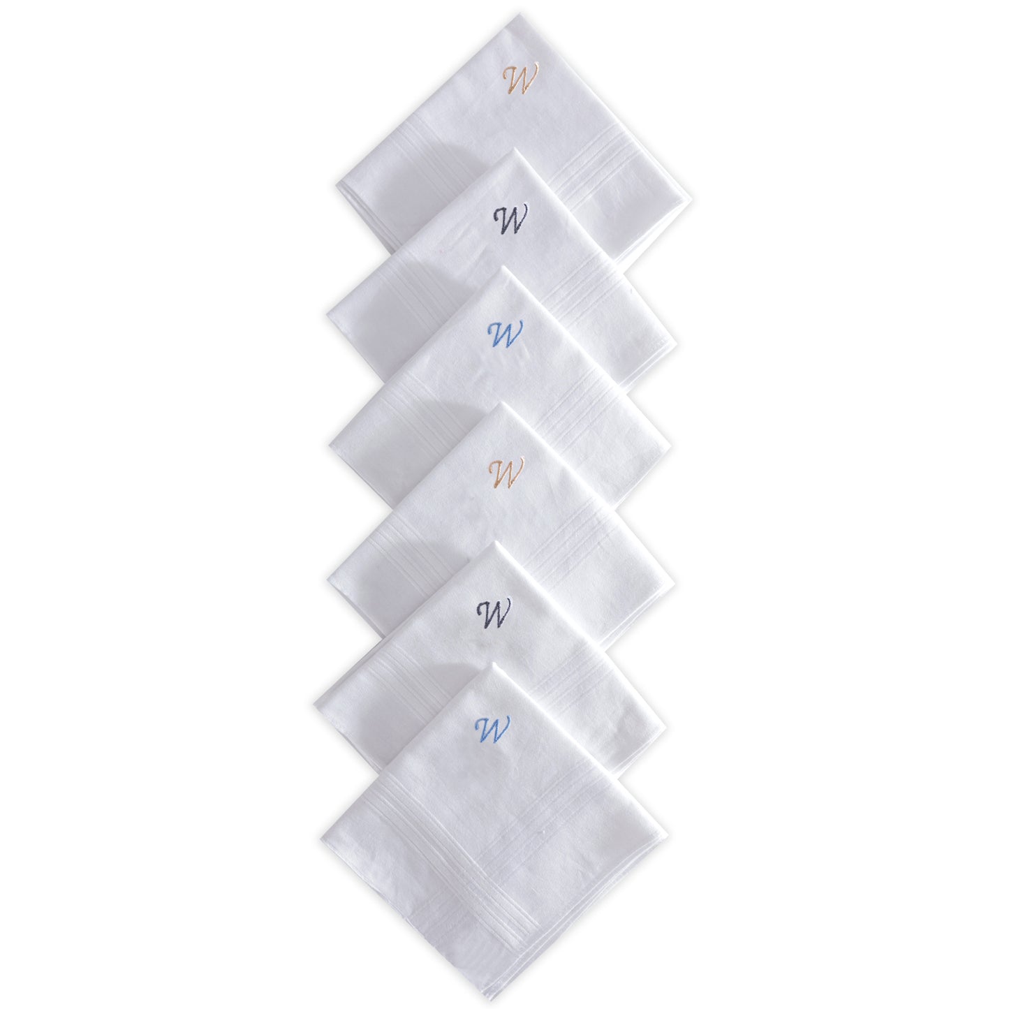 Men's White Cotton Handkerchief With Alphabet W Initial (Pack of 6)