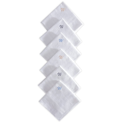Men's White Cotton Handkerchief With Alphabet W Initial (Pack of 6)