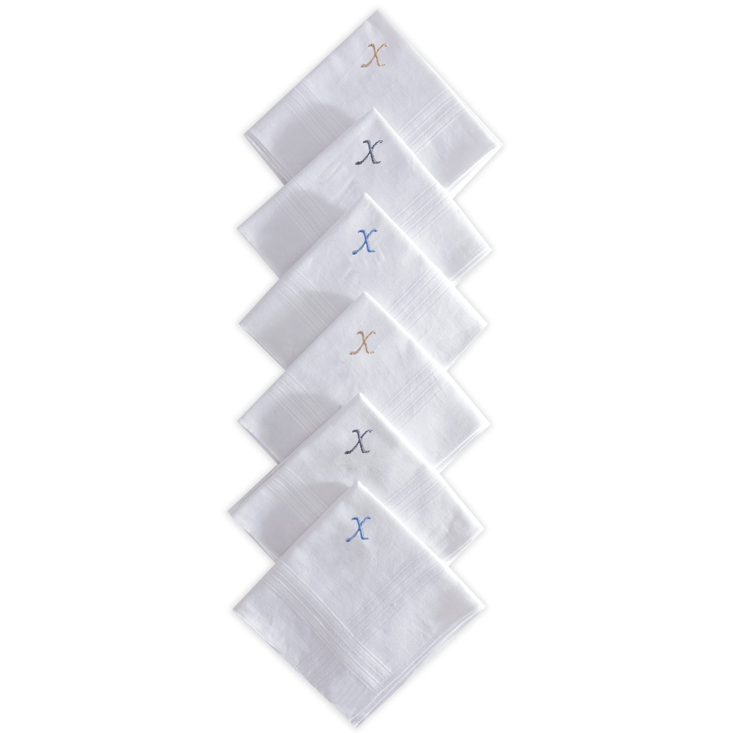 Men's White Cotton Handkerchief With Alphabet X Initial (Pack of 6)