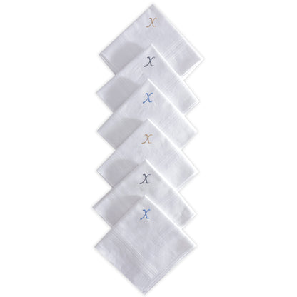 Men's White Cotton Handkerchief With Alphabet X Initial (Pack of 6)