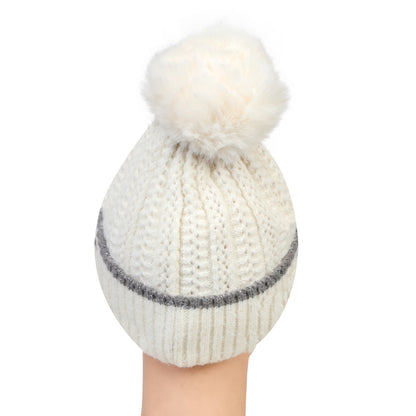 Women & Girls Pom-Pom Knitted Beanie Cap (Ivory)