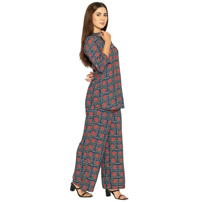 Floral Printed Palazzo – Navy & Red