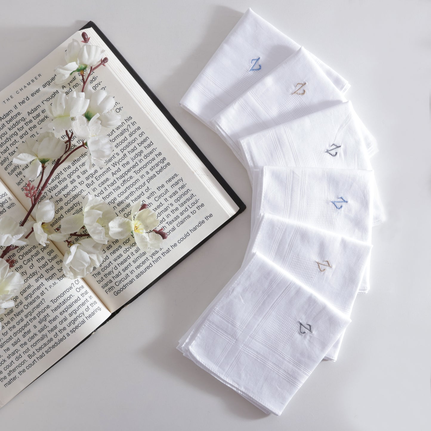 Men's White Cotton Handkerchief With Alphabet Z Initial (Pack of 6)
