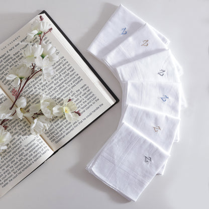 Men's White Cotton Handkerchief With Alphabet Z Initial (Pack of 6)