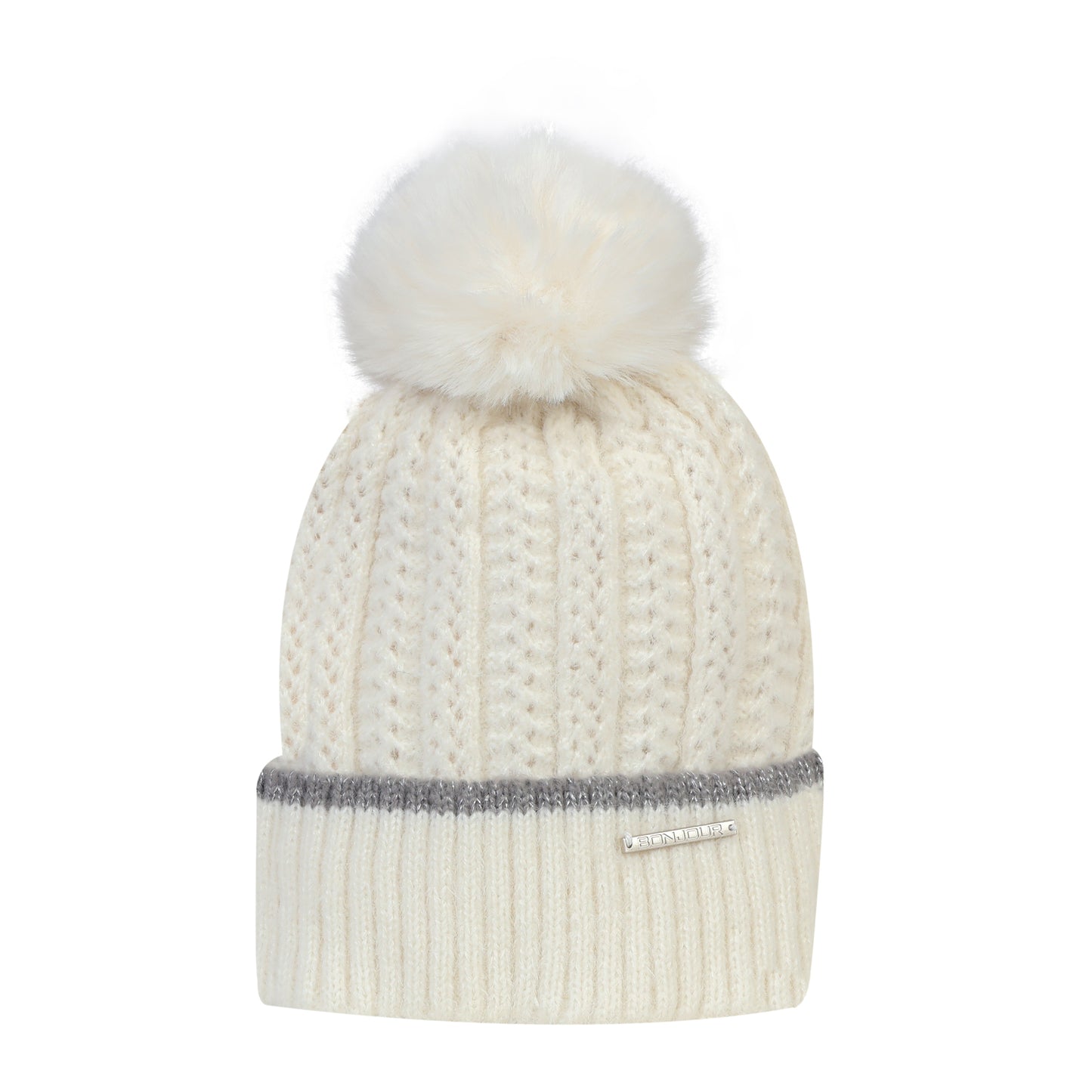 Women & Girls Pom-Pom Knitted Beanie Cap (Ivory)