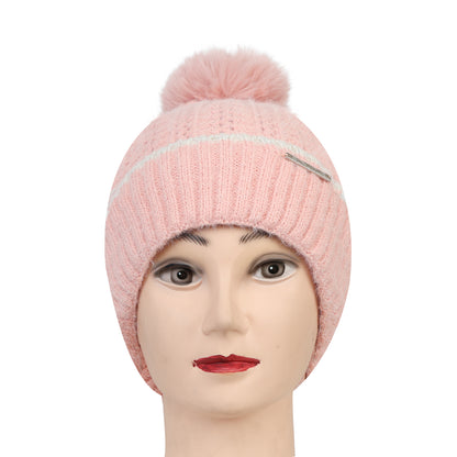 Women & Girls Pom-Pom Knitted Beanie Cap (Lt.Pink)