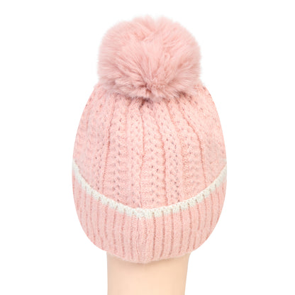 Women & Girls Pom-Pom Knitted Beanie Cap (Lt.Pink)