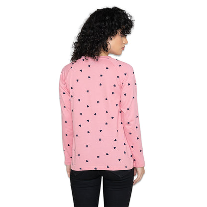 Women's V-Neck Printed Lounge Wear Tee - Pink