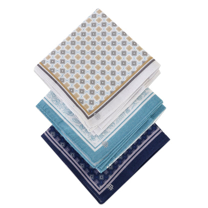 Silcora Men’s Cotton Handkerchiefs Pack of 3 (Color & Print May Vary)