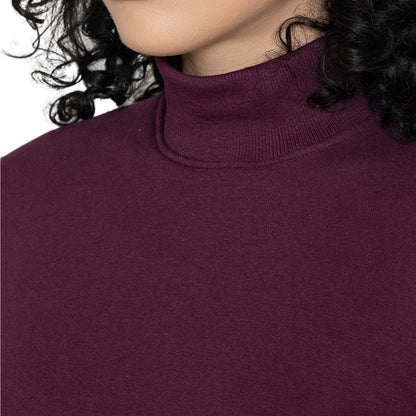 Women High Neck Sweatshirt - Wine