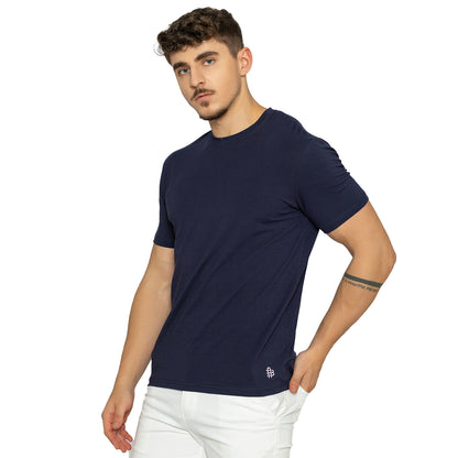 Navy Round Neck Half Sleeves T-Shirt for Men