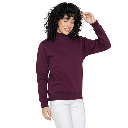 Women High Neck Sweatshirt - Wine