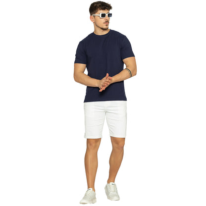 Navy Round Neck Half Sleeves T-Shirt for Men