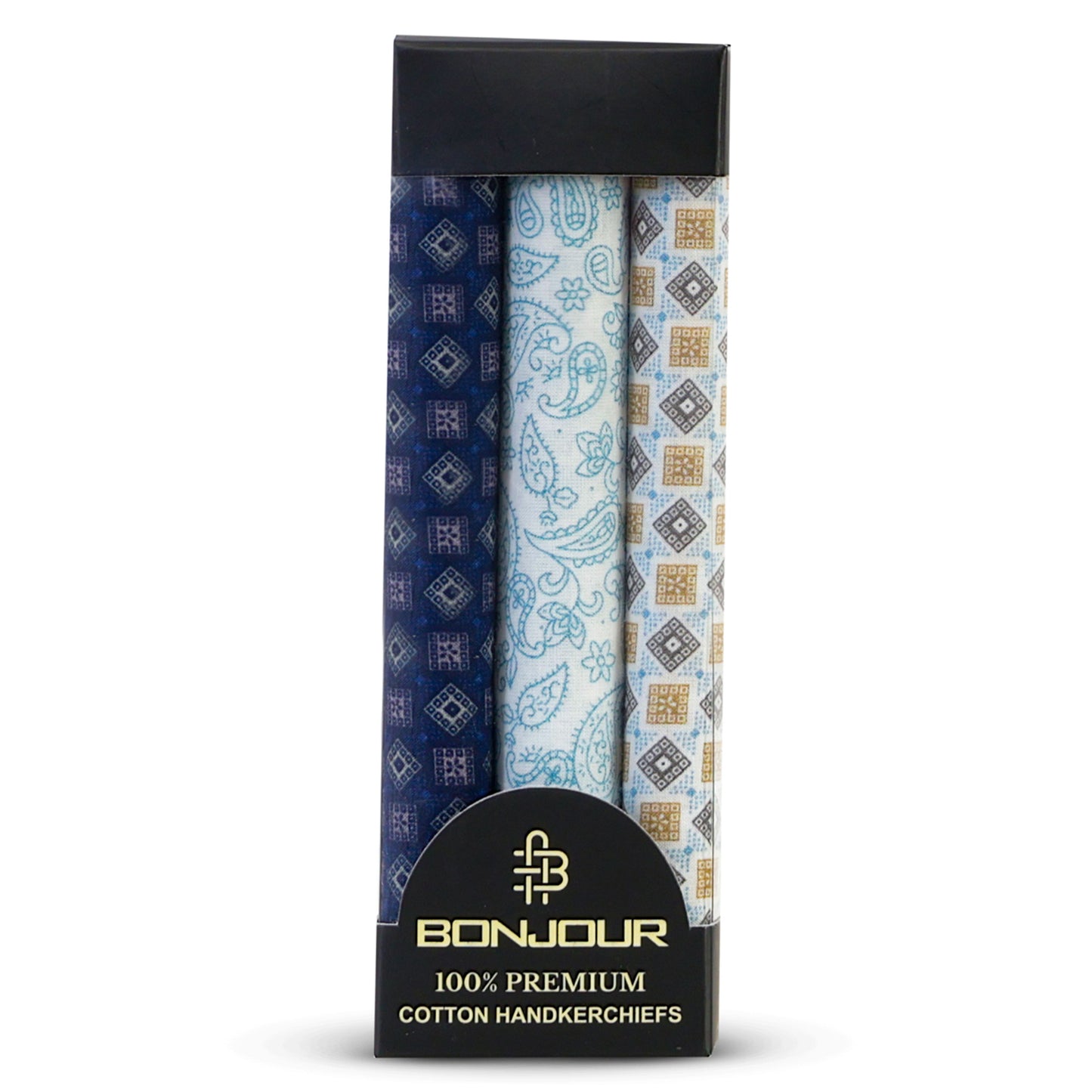 Silcora Men’s Cotton Handkerchiefs Pack of 3 (Color & Print May Vary)