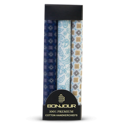 Silcora Men’s Cotton Handkerchiefs Pack of 3 (Color & Print May Vary)